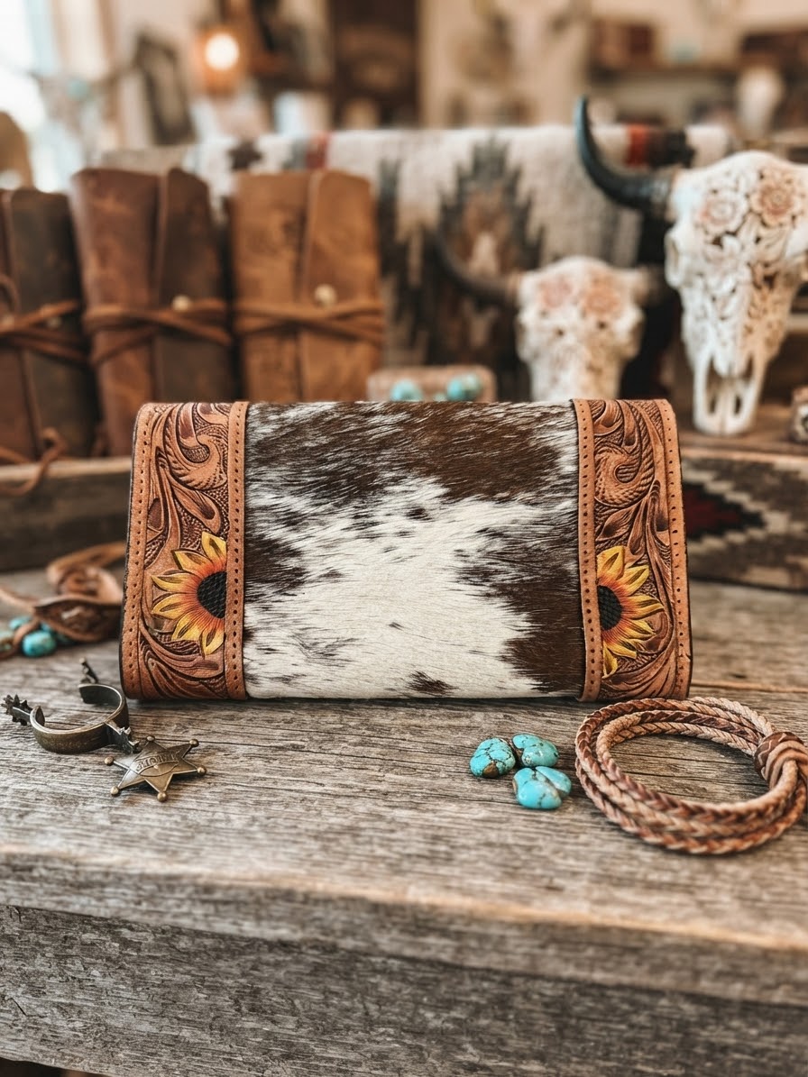 Sunflower tooled leather/ cowhide wallet