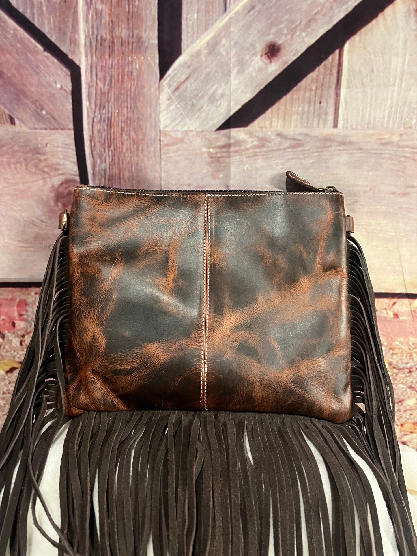 Hide and leather crossbody