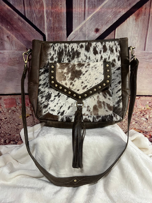 Cowhide and leather purse