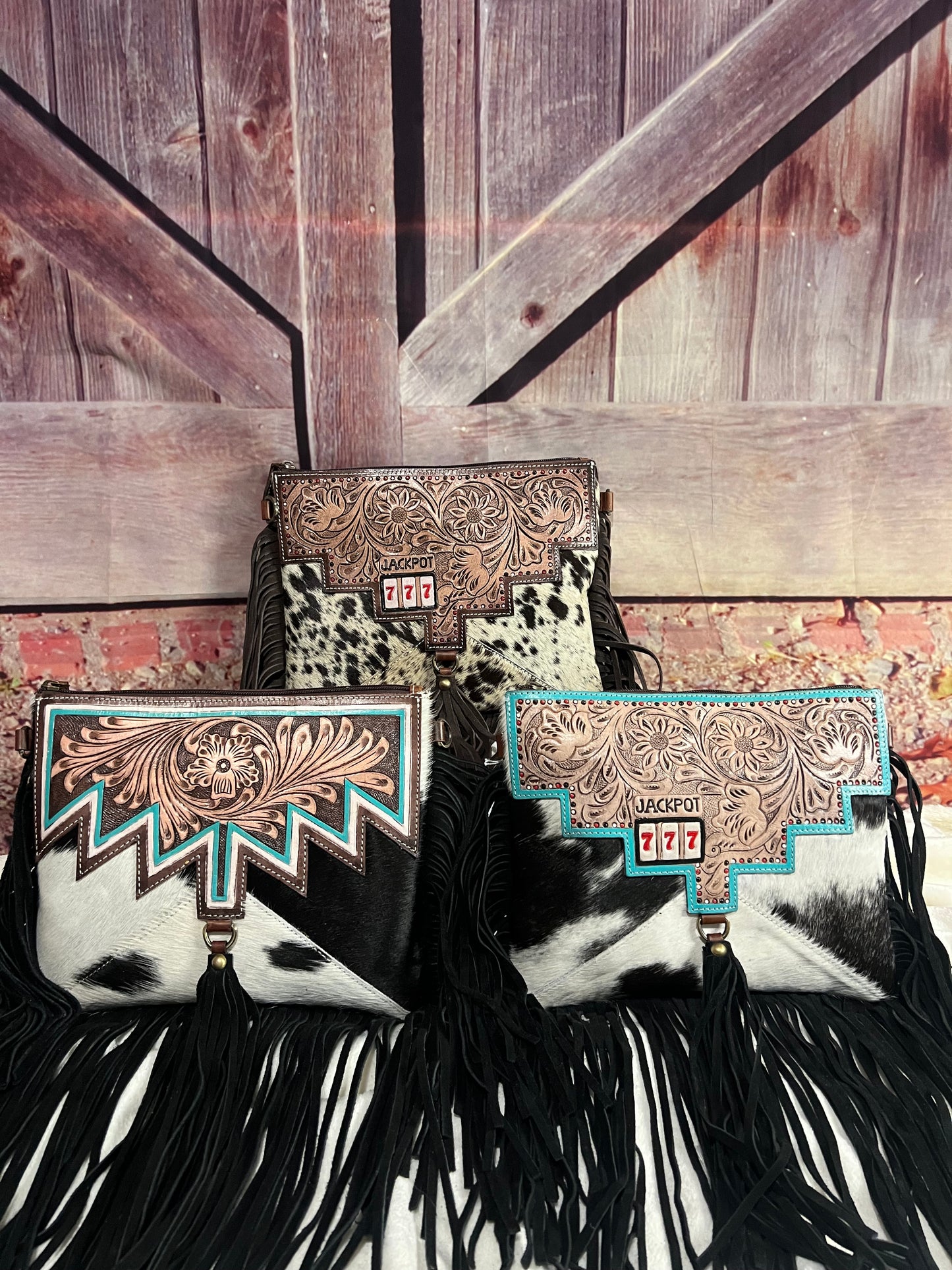 Hide and leather crossbody
