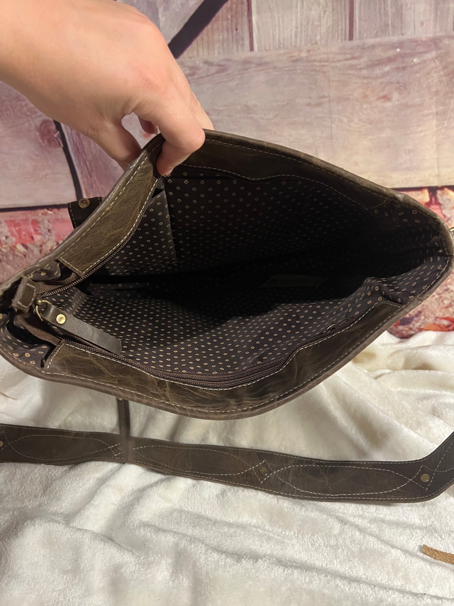 Cowhide and leather purse