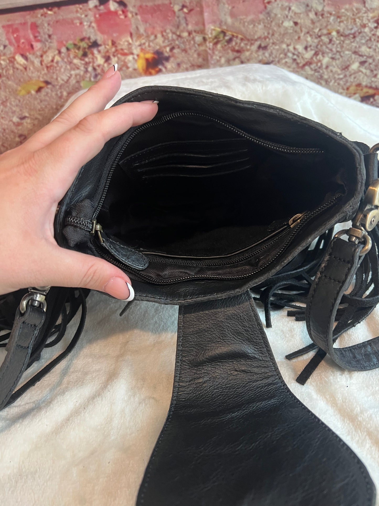 Cowhide and leather crossbody