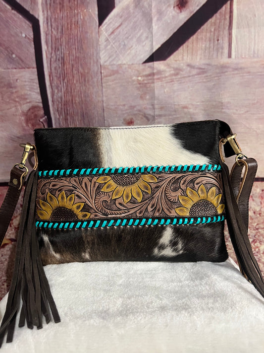Cowhide sunflower crossbody