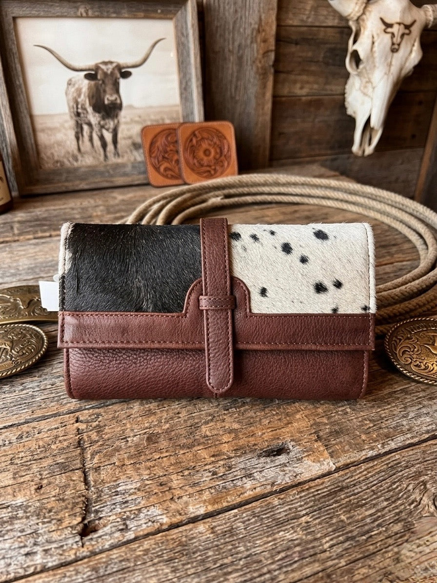 Cowhide and leather wallet