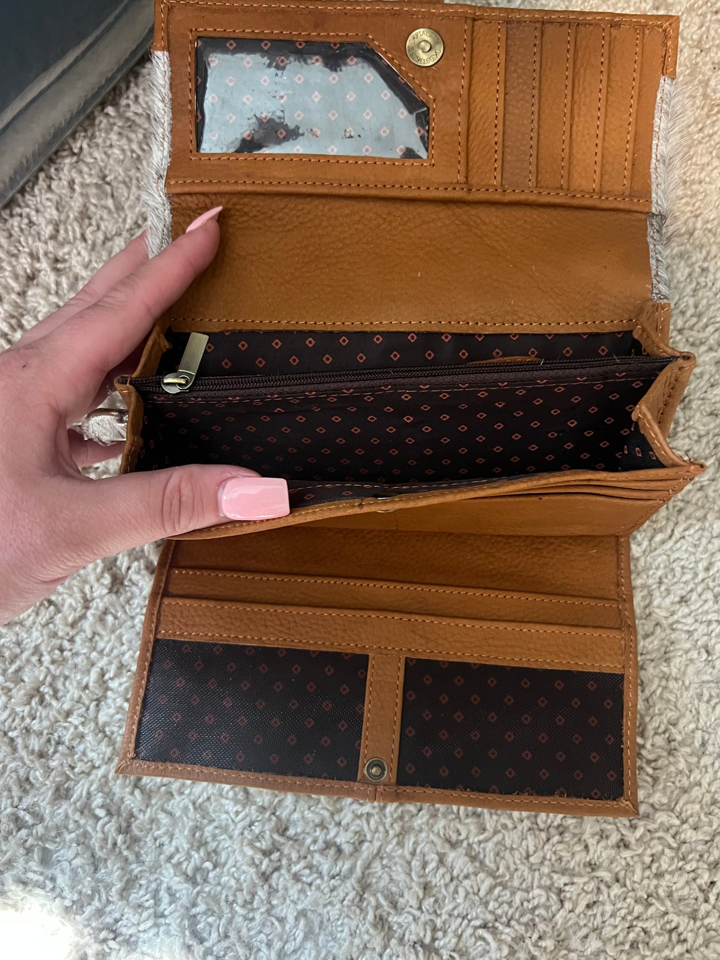 Leather cowhide wristlet wallets