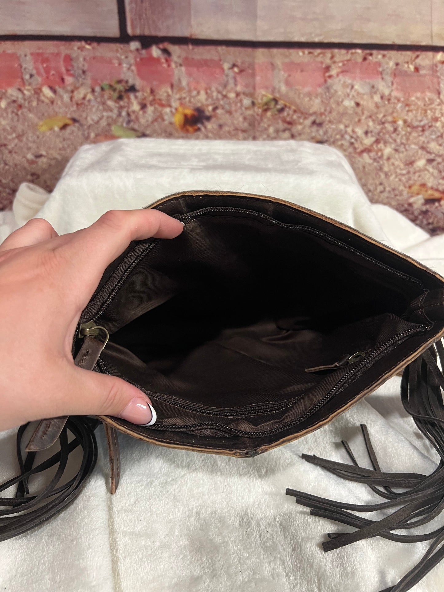 Cowhide sunflower crossbody