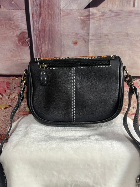 Cowhide and leather crossbody