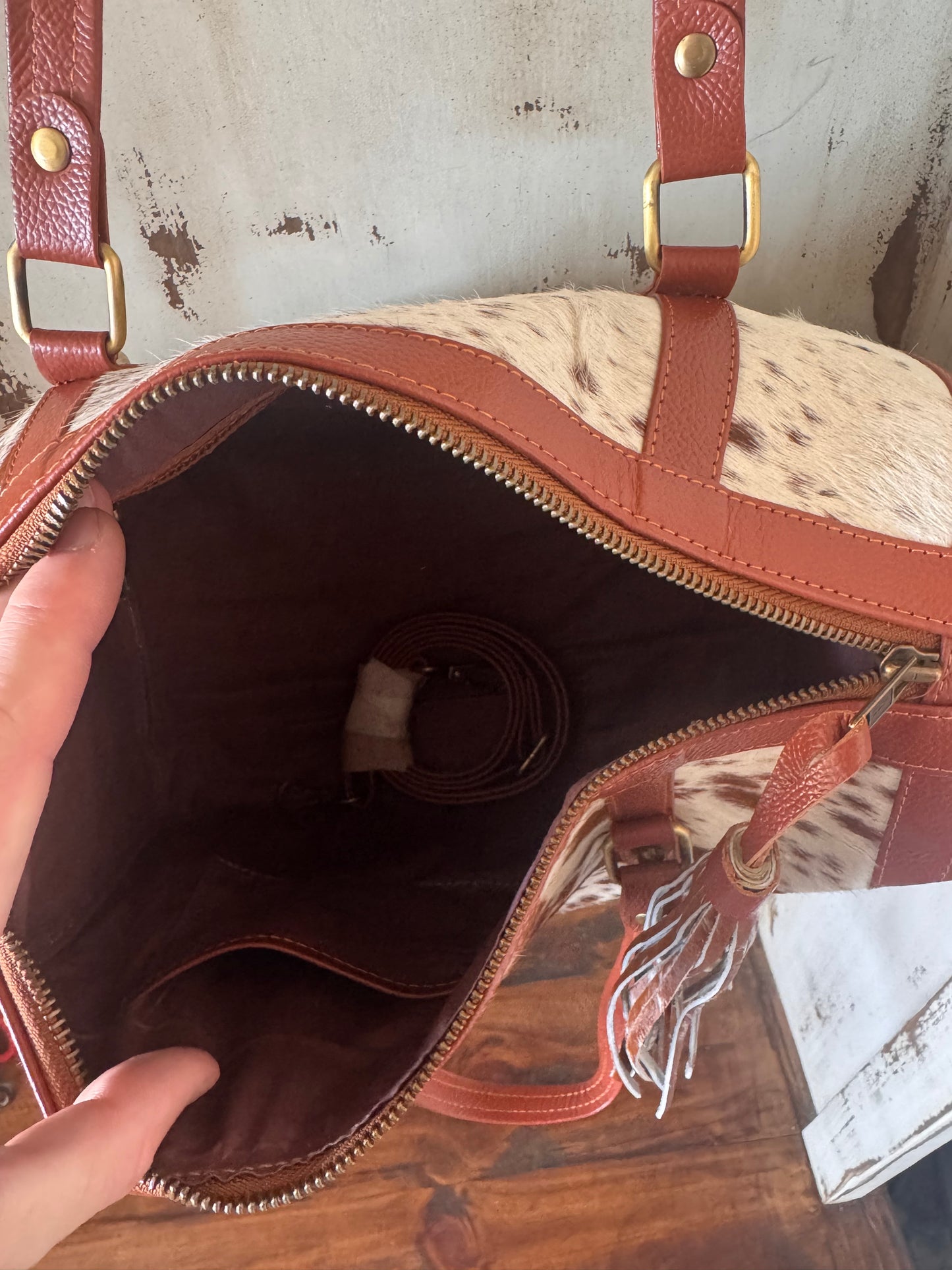 Cowhide tote bag