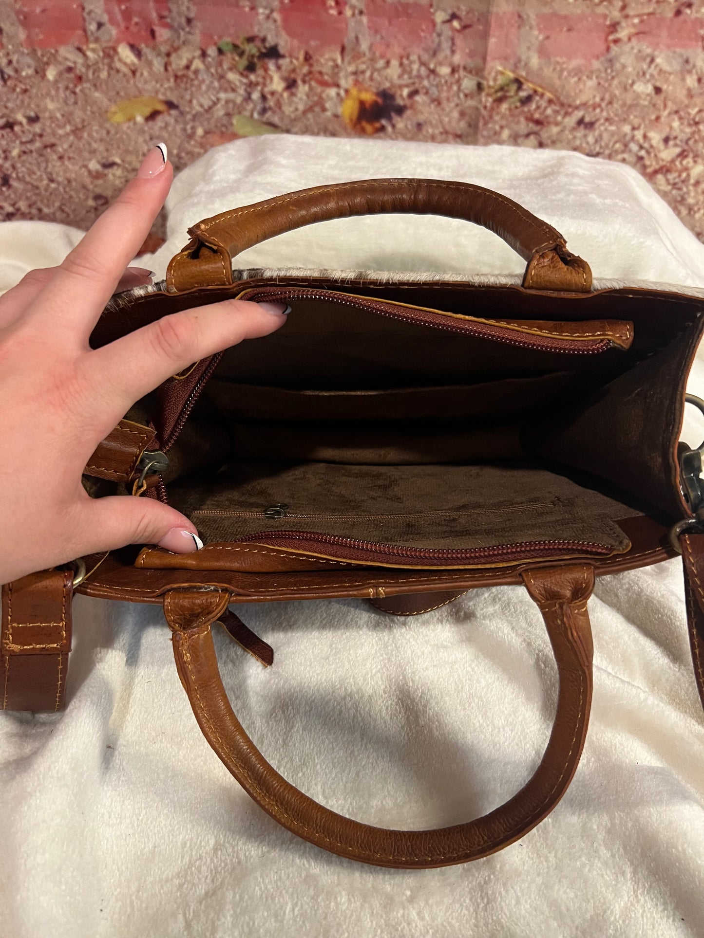 Cowhide and leather purse