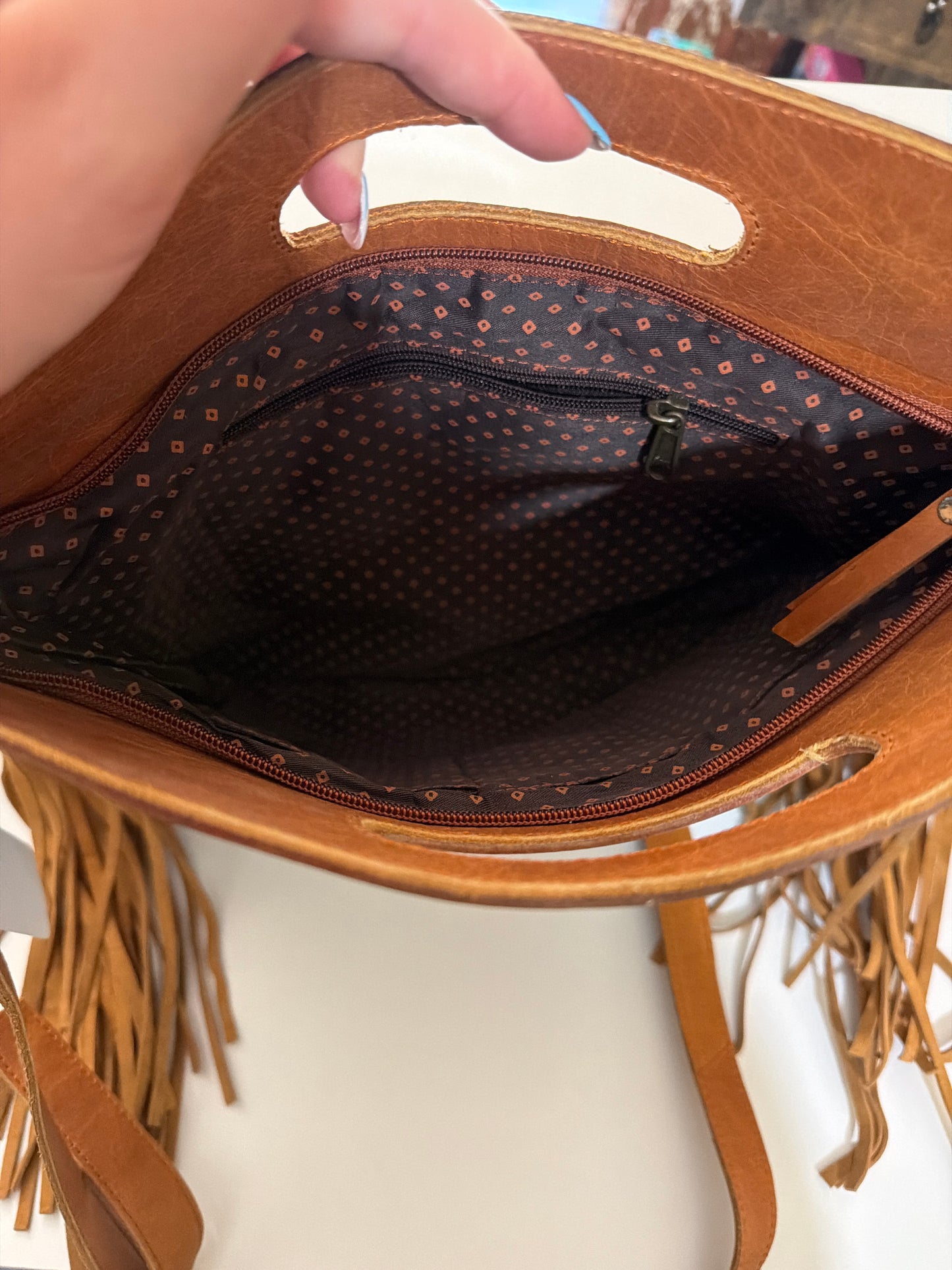 Tooled leather and teal crossbody