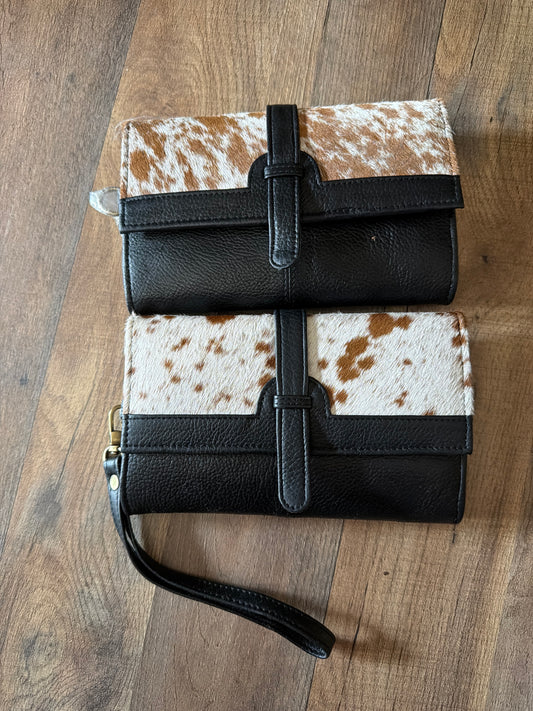 Leather cowhide wristlet wallets