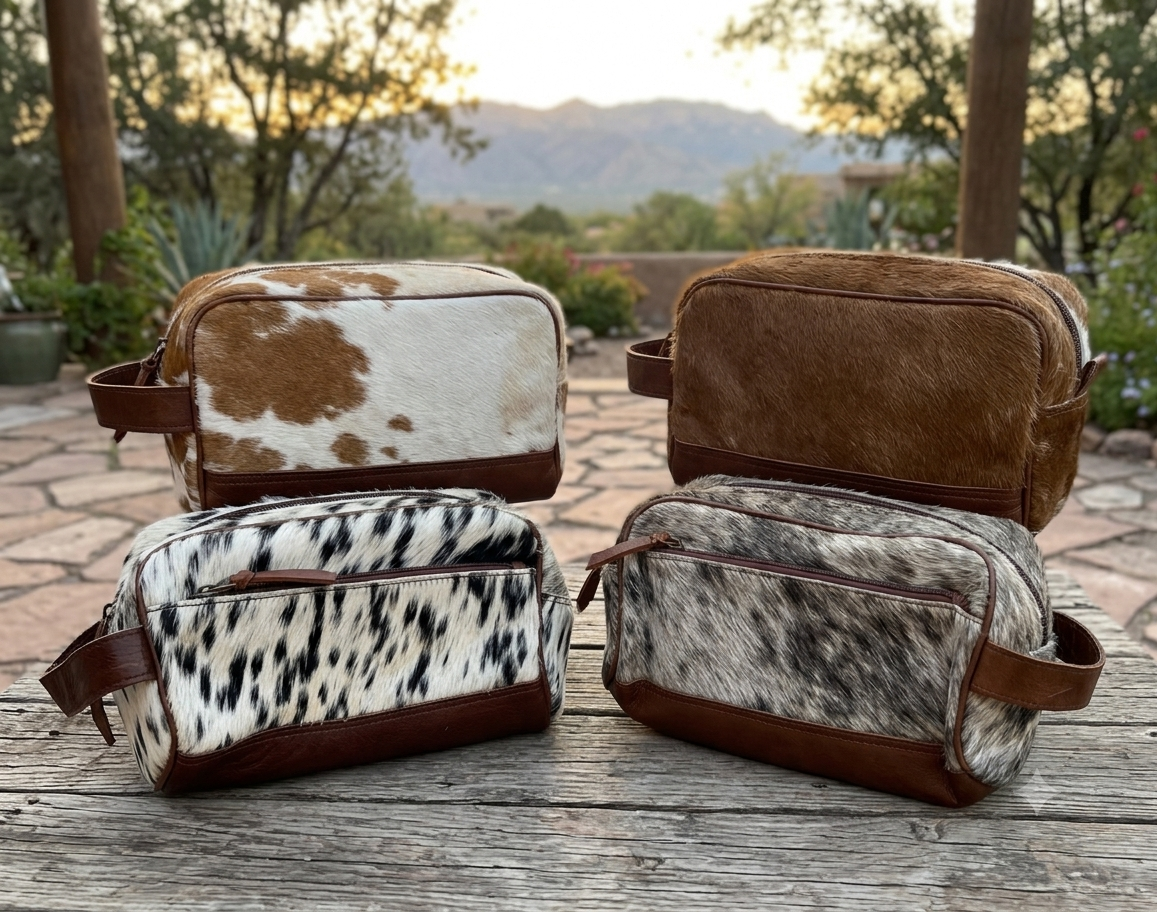 Cowhide travel makeup bag
