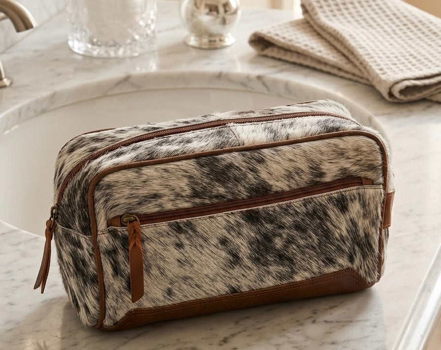 Cowhide makeup bag