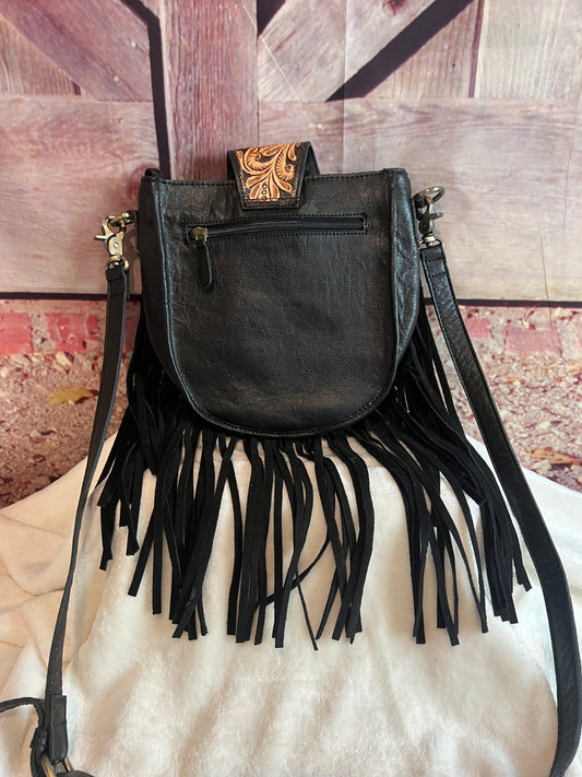 Cowhide and leather crossbody