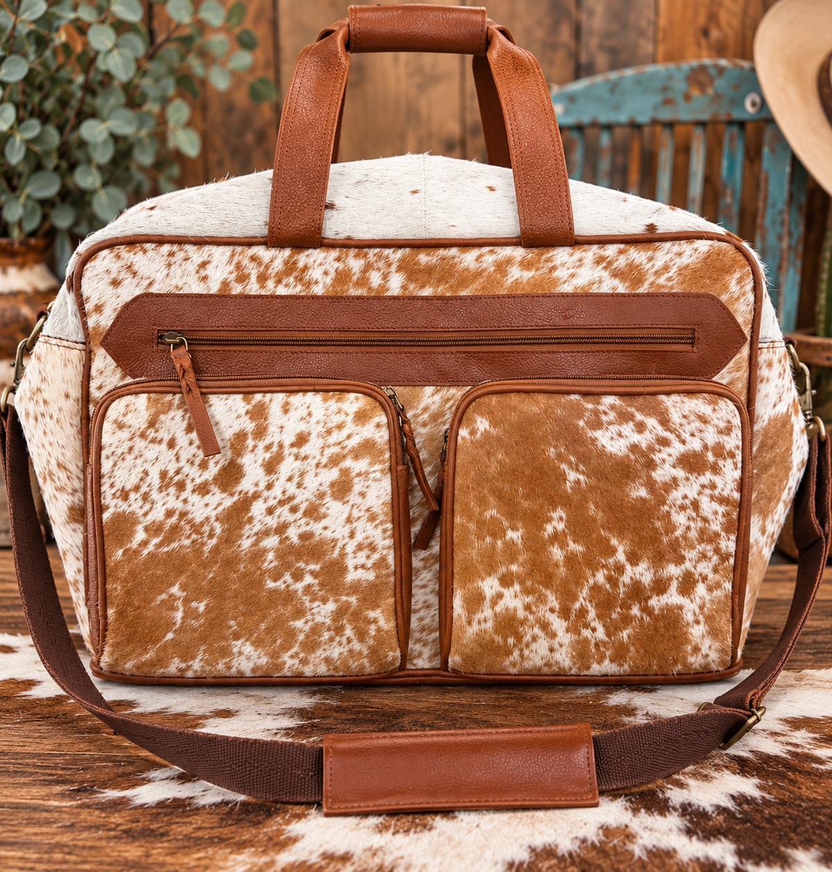 Cowhide duffle bags
