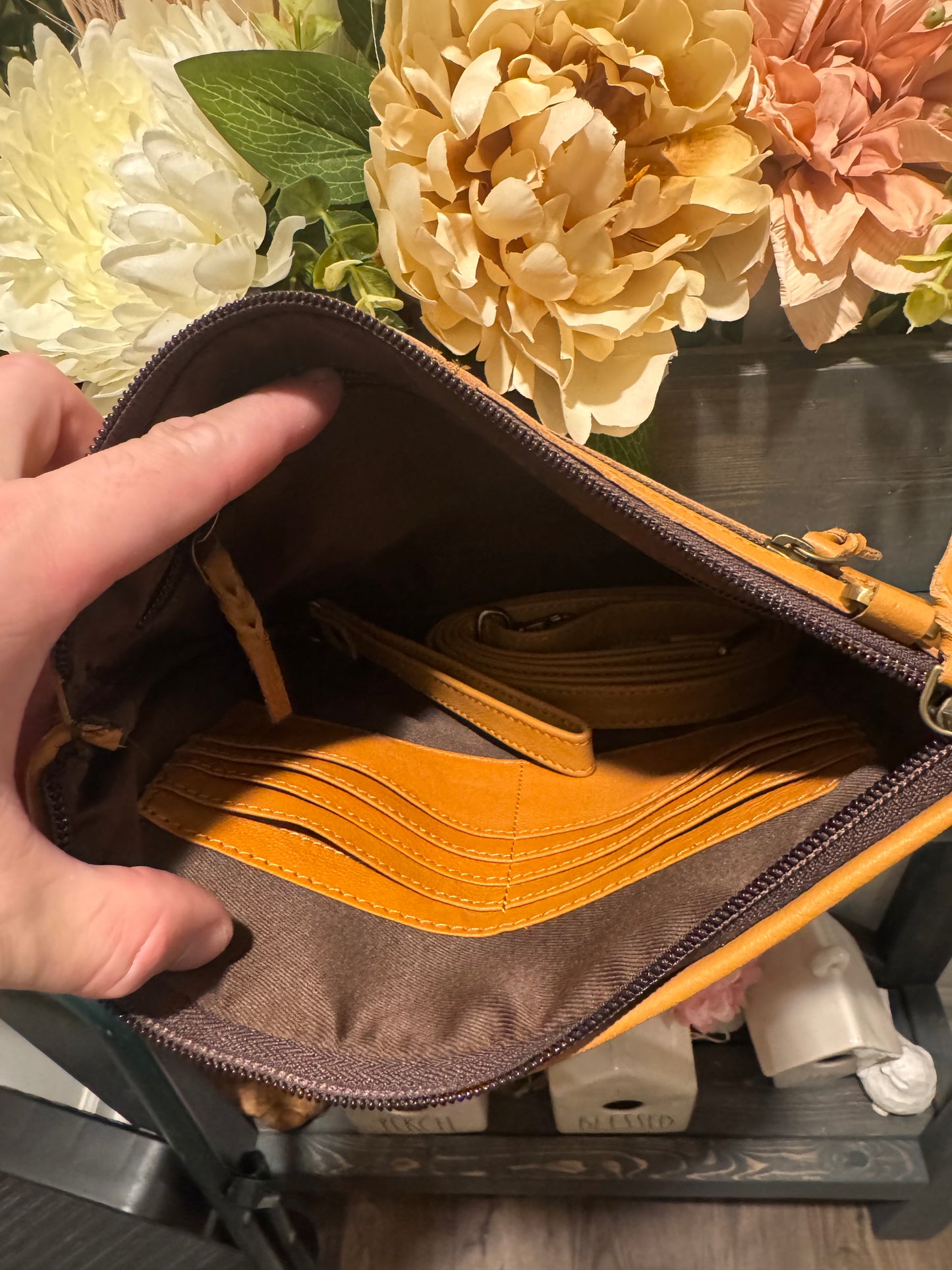 Patch work cowhide crossbody