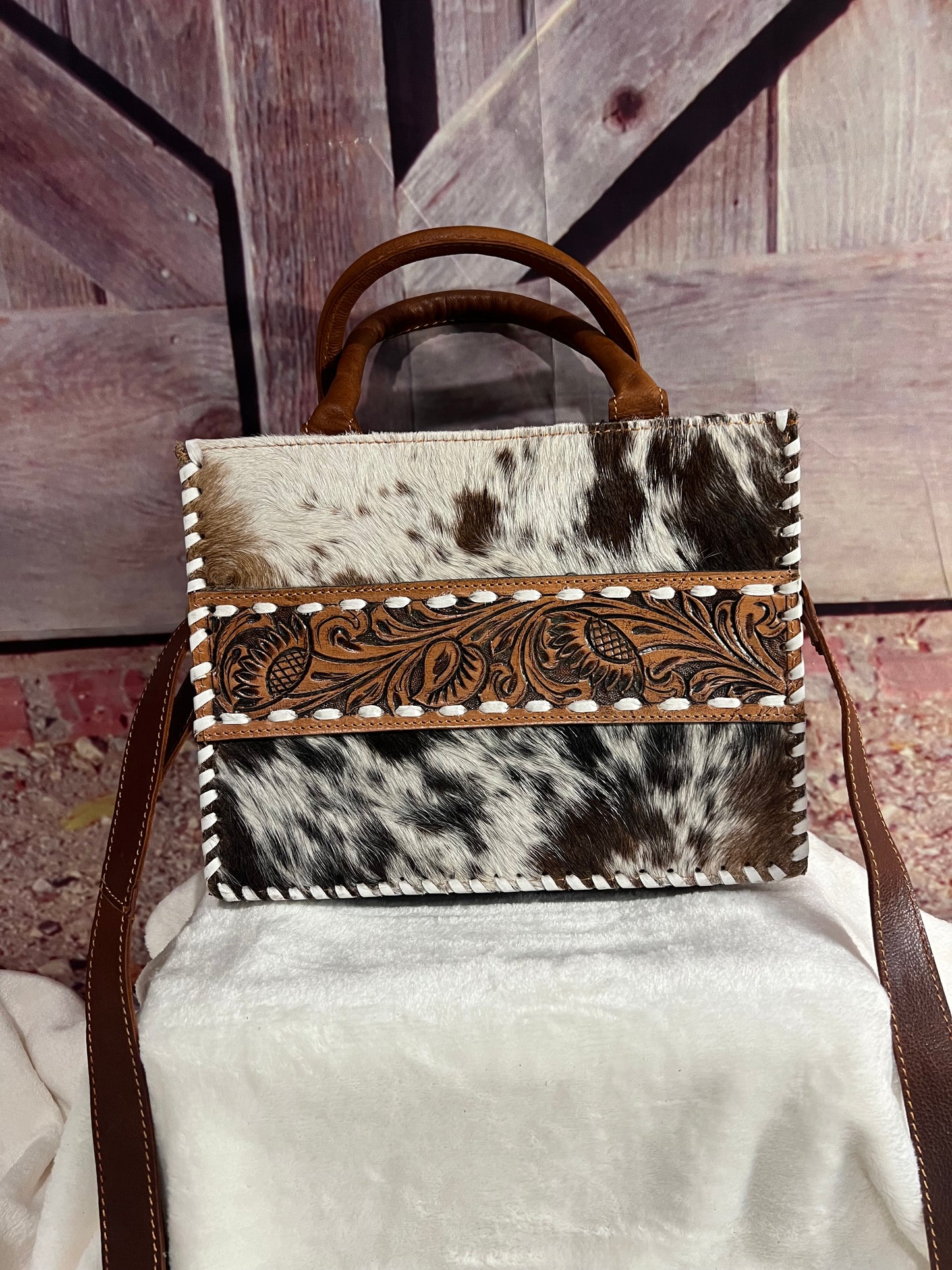 Cowhide and leather purse