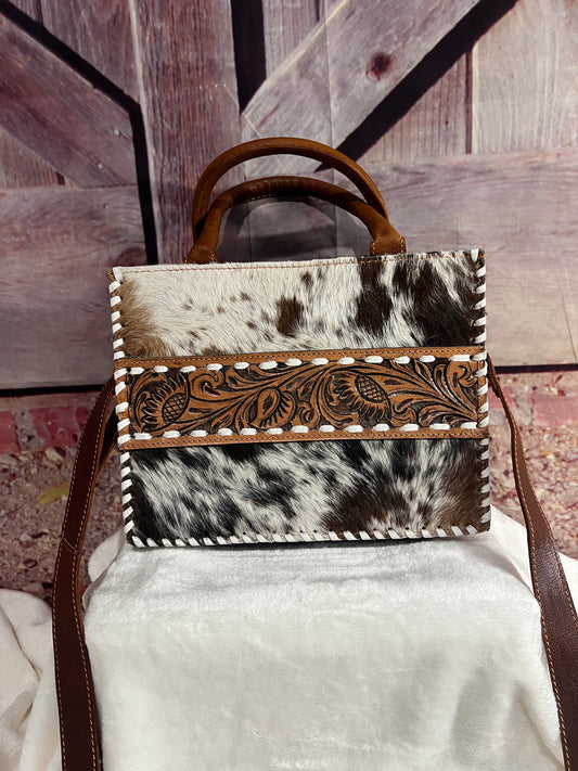 Cowhide and leather purse