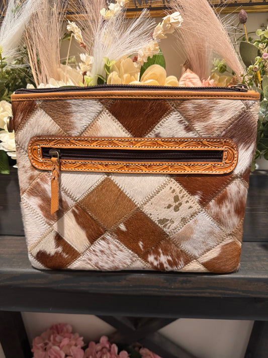 Patch work cowhide crossbody