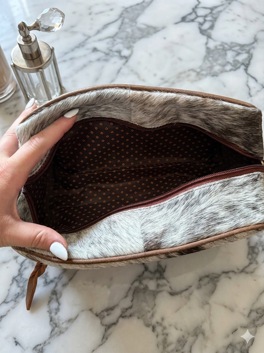 Cowhide travel makeup bag